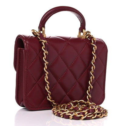 Chanel Lambskin Quilted Top Handle Flap Coin Purse With Chain Burgundy 2 of 8