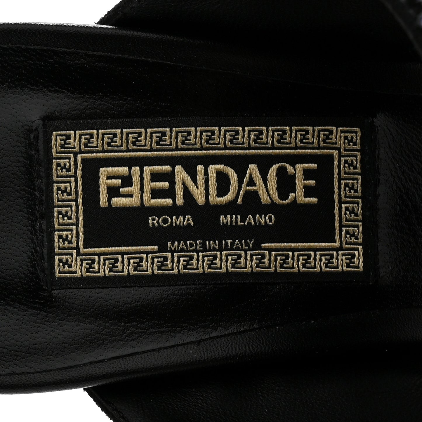 X FENDI Calfskin Crystal Fendace FF Medusa High Heel Mule Sandals 36 Black Multicolor