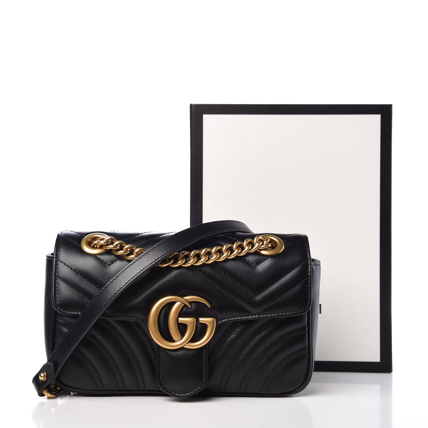 Calfskin Matelasse Mini GG Marmont Shoulder Bag Black