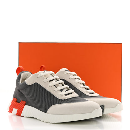 Hermes Technical Canvas Suede Goatskin Bouncing Sneakers 44 Gris Orange 10 of 10
