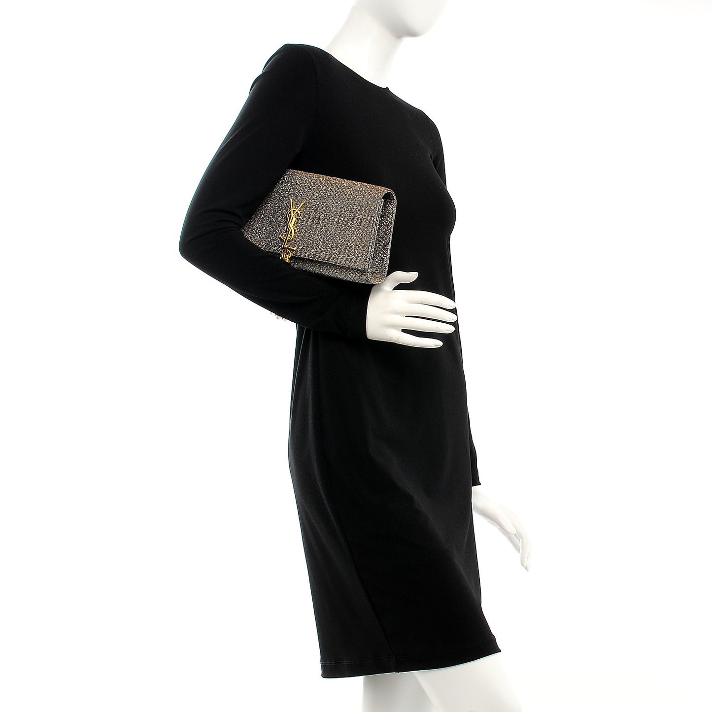 Metallic Canvas Woven Classic Monogram Kate Tassel Clutch Silver Gold