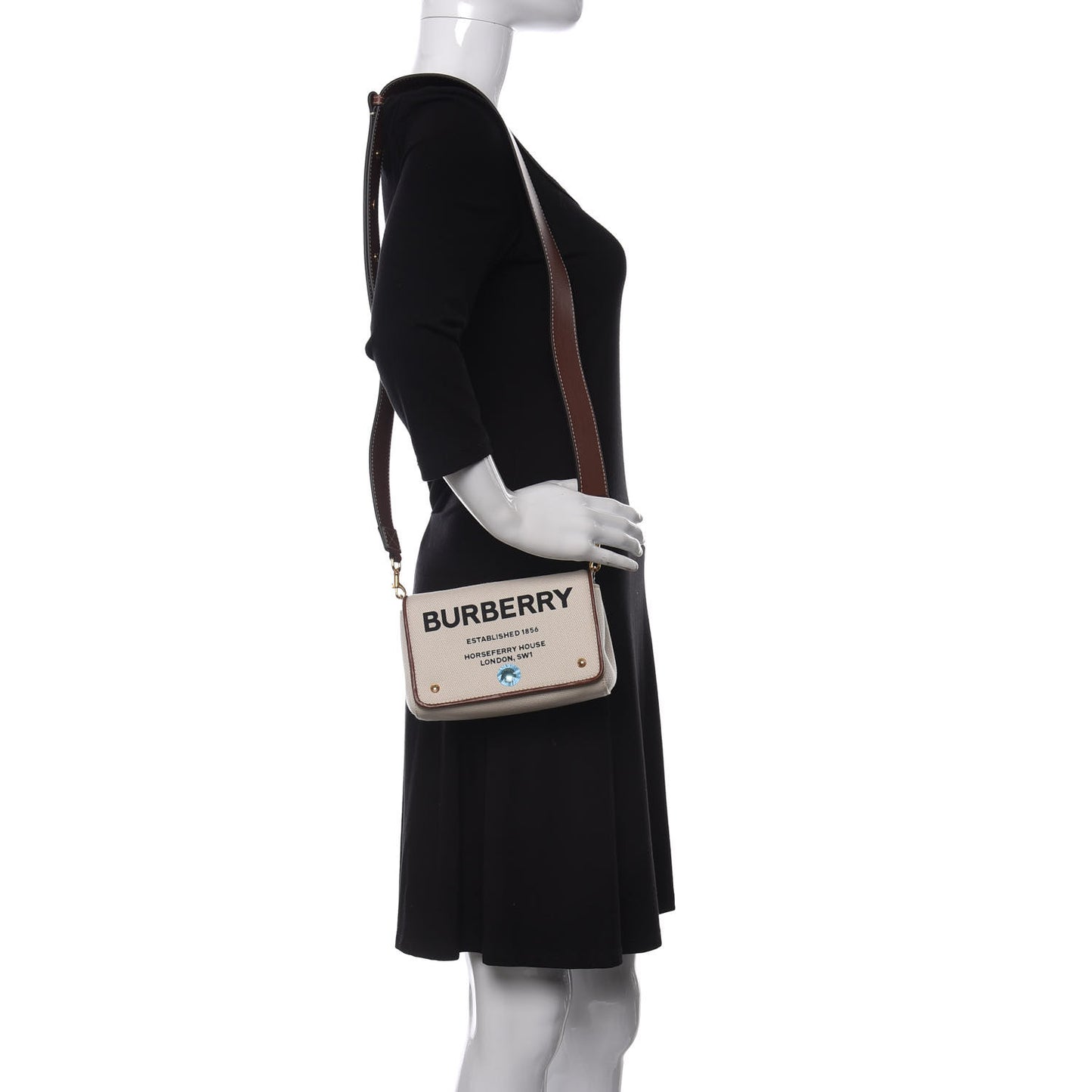 Cotton Canvas Horseferry Print Small Crossbody Bag White Tan