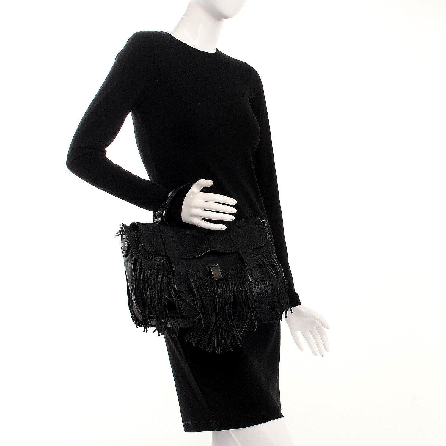 Proenza Schouler Lambskin Fringe Medium PS1 Satchel Black 3 of 9