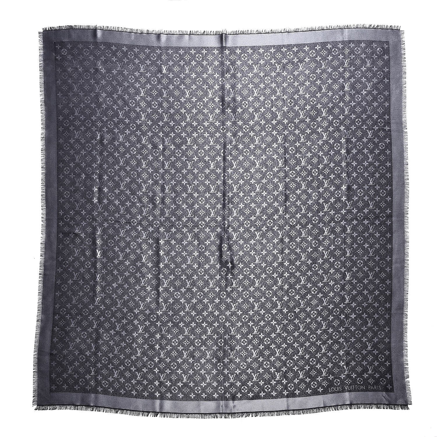 Louis Vuitton Silk Lurex Wool Monogram Shine Shawl Black 1 of 5