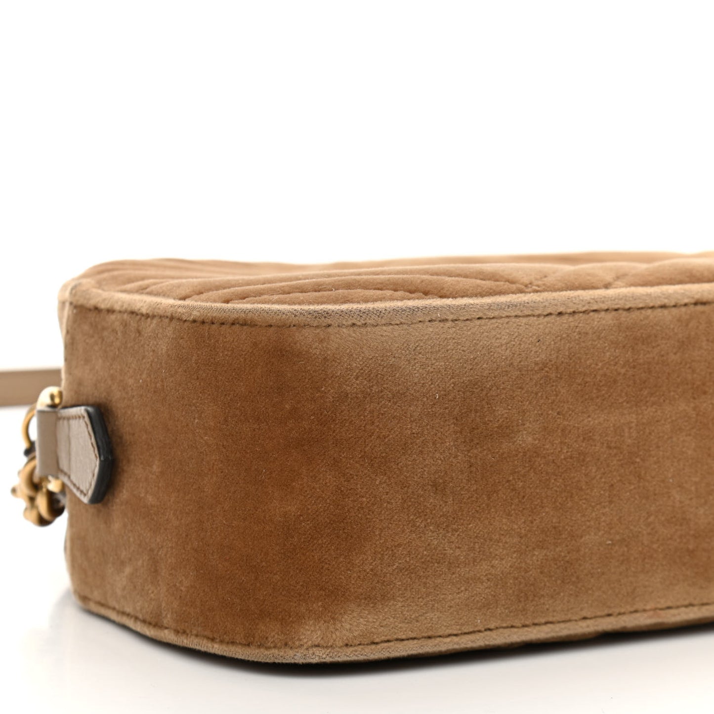 Velvet Matelasse Small GG Marmont Chain Shoulder Bag Taupe