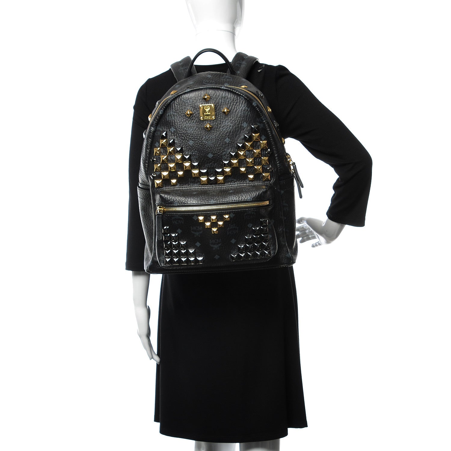 MCM Visetos Studded Medium Stark M Backpack Black 2 of 15