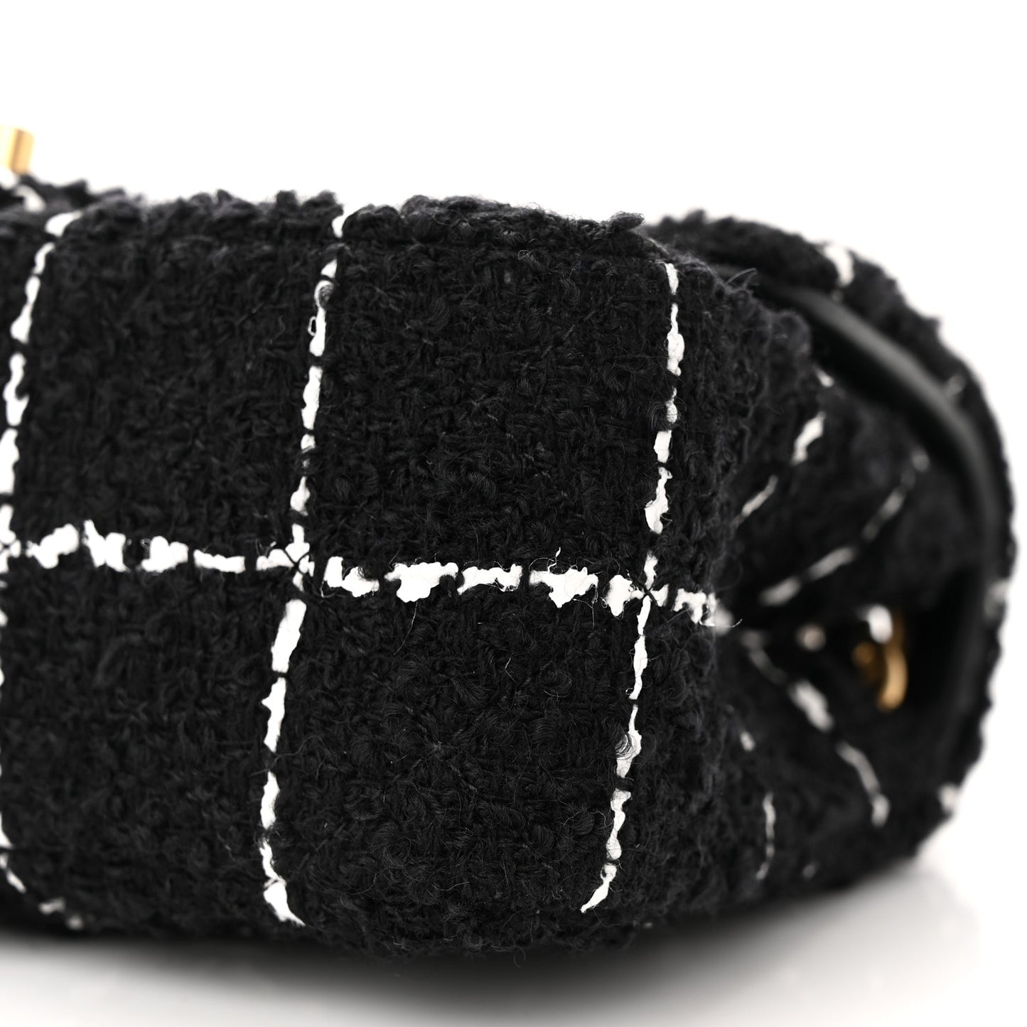 Tweed Quilted Mini Rectangular Pearl Crush Flap Black