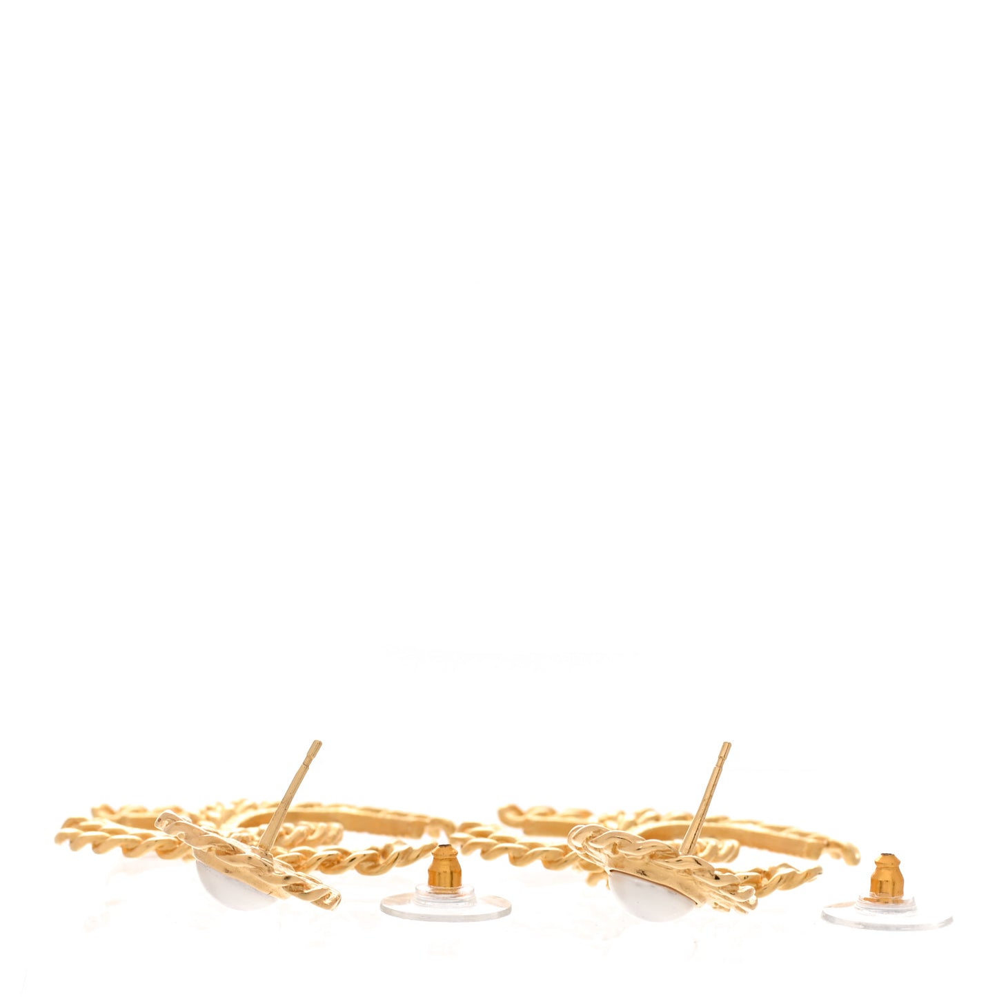 Metal Pearl CC Chain Drop Earrings Gold