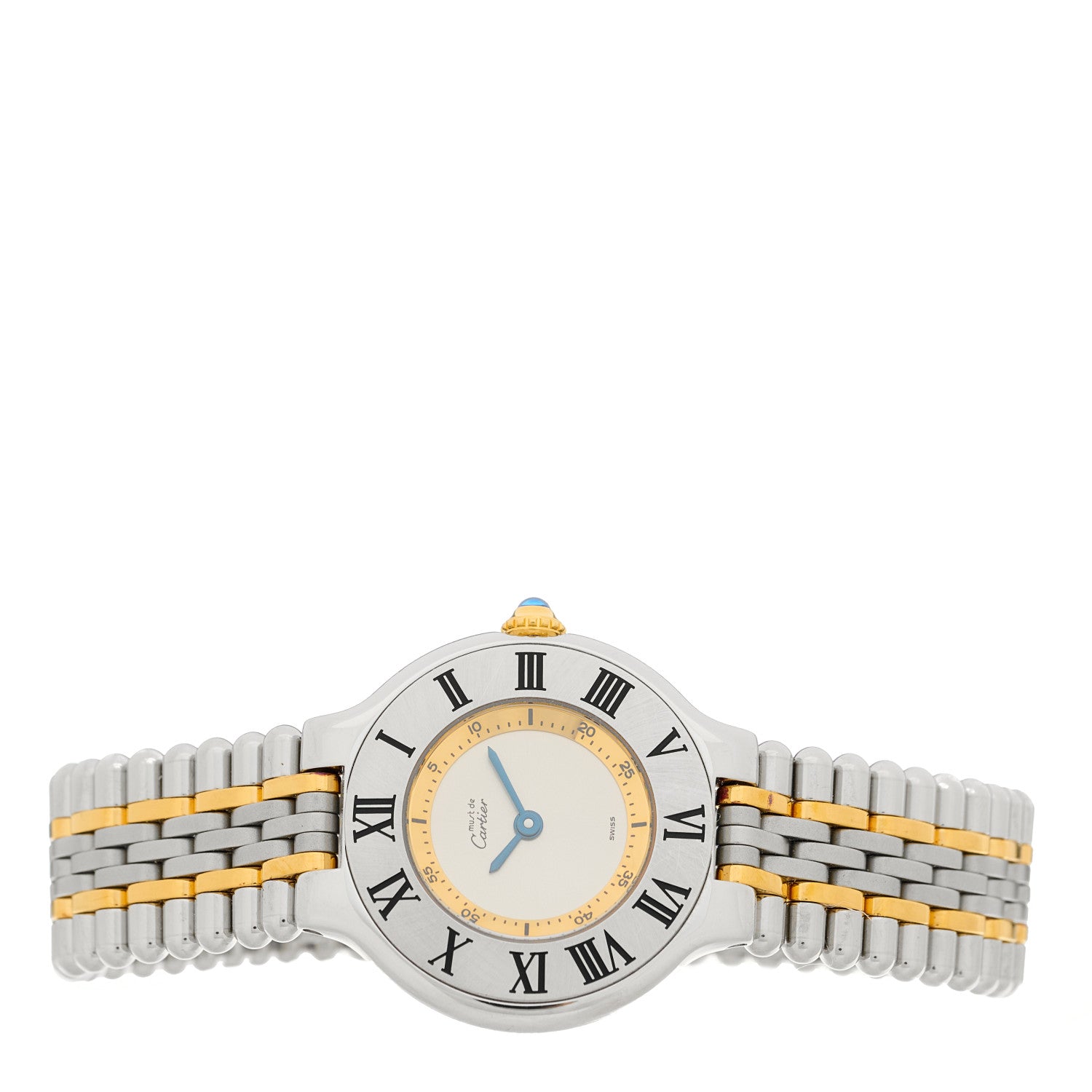 Cartier Stainless Steel 18K Yellow Gold 28mm Must De 21 Bullet Link Quartz Watch 2 of 4