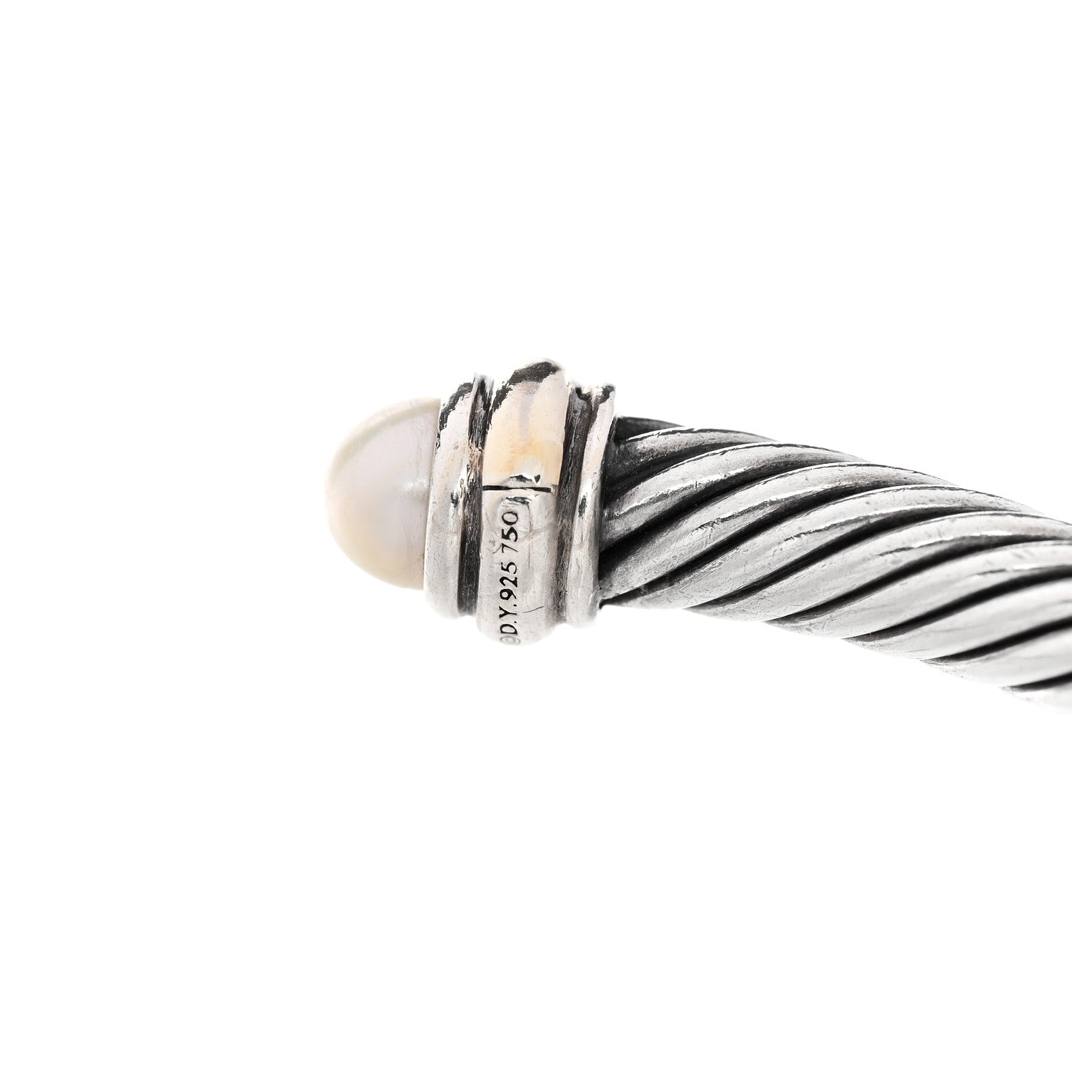 David Yurman Sterling Silver 18K Yellow Gold Cultured Pearl 4mm Cable Classics Bracelet 3 of 3
