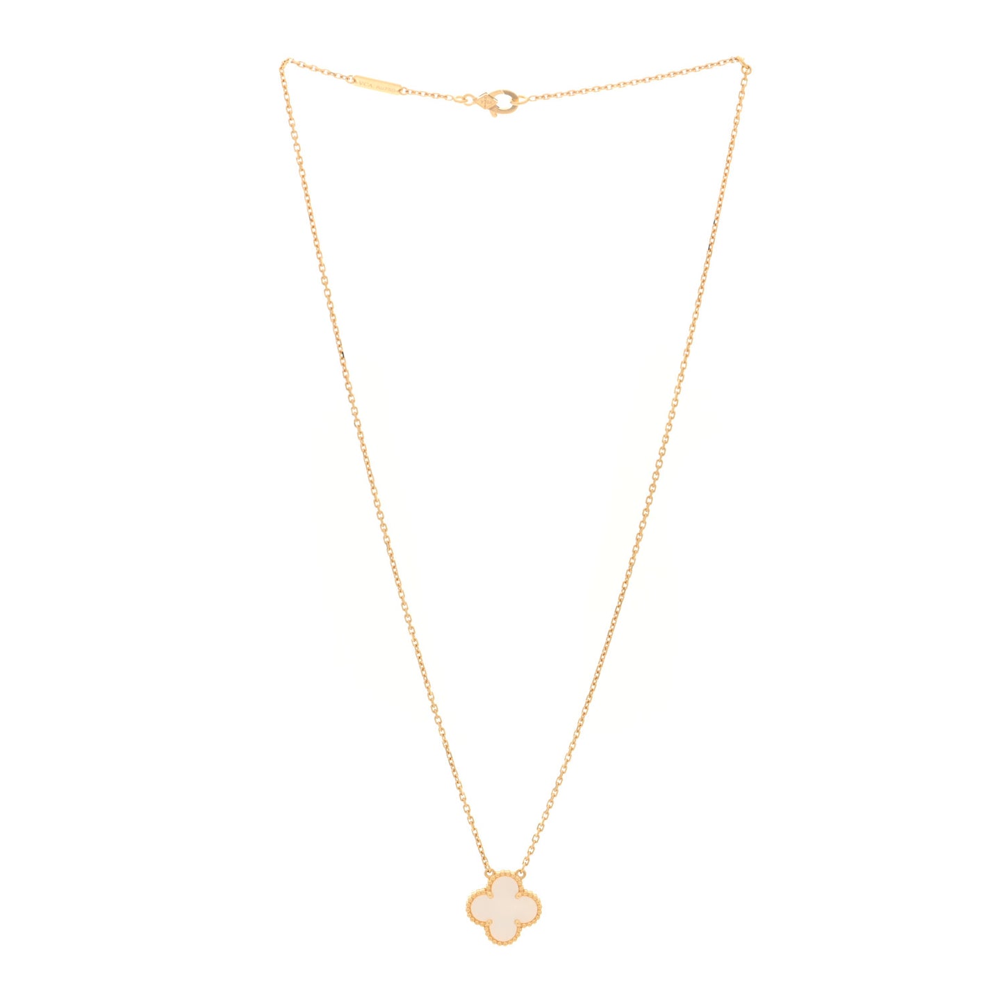 18K Yellow Gold Mother of Pearl Vintage Alhambra Pendant Necklace