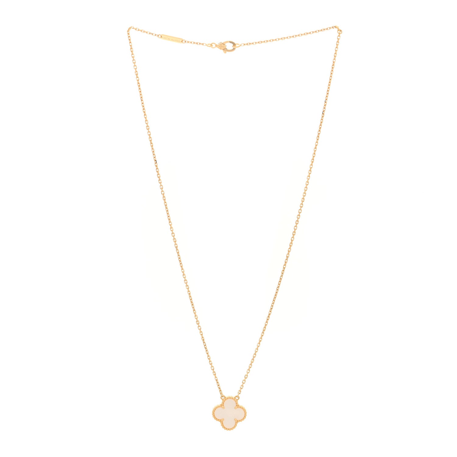 Van Cleef & Arpels 18K Yellow Gold Mother of Pearl Vintage Alhambra Pendant Necklace 3 of 5