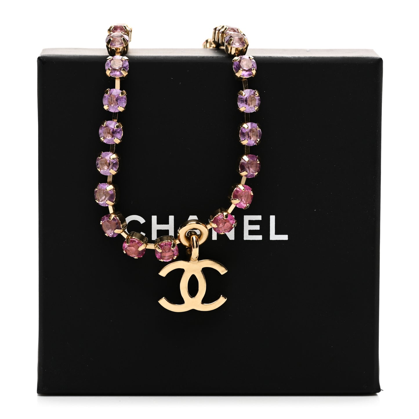 Crystal CC Choker Necklace Gold Pink Orange Purple Yellow