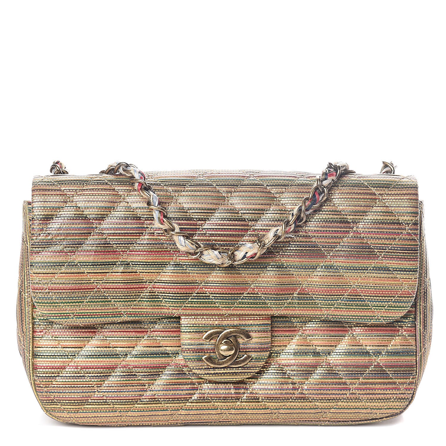Chanel Metallic Sheepskin Thin Striped Small Single Flap Multicolor Gold 1 of 10