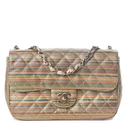 Chanel Metallic Sheepskin Thin Striped Small Single Flap Multicolor Gold 1 of 10