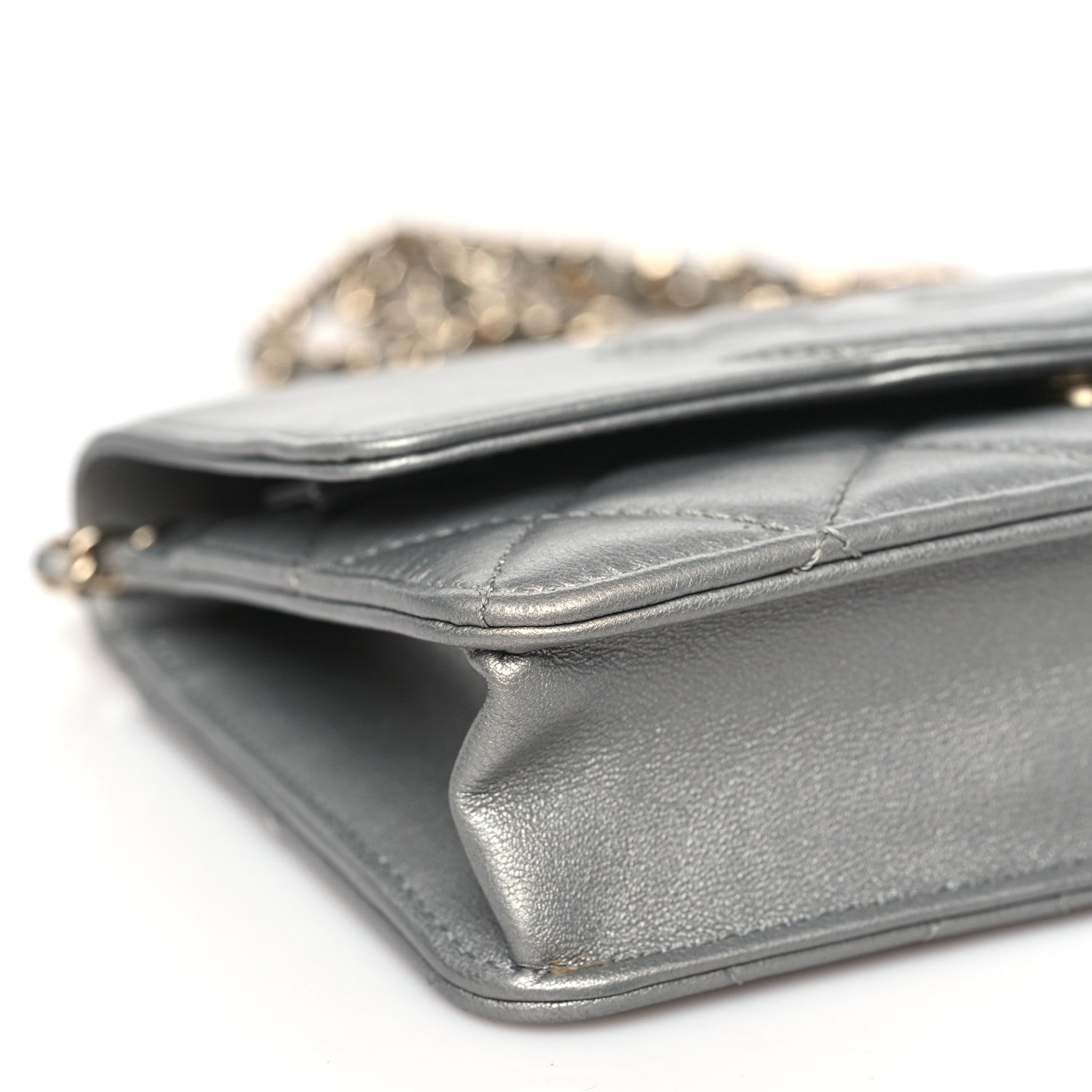 Chanel Metallic Goatskin Quilted Timeless CC Wallet On Chain WOC Silver 8 of 11