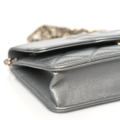 Chanel Metallic Goatskin Quilted Timeless CC Wallet On Chain WOC Silver 8 of 11