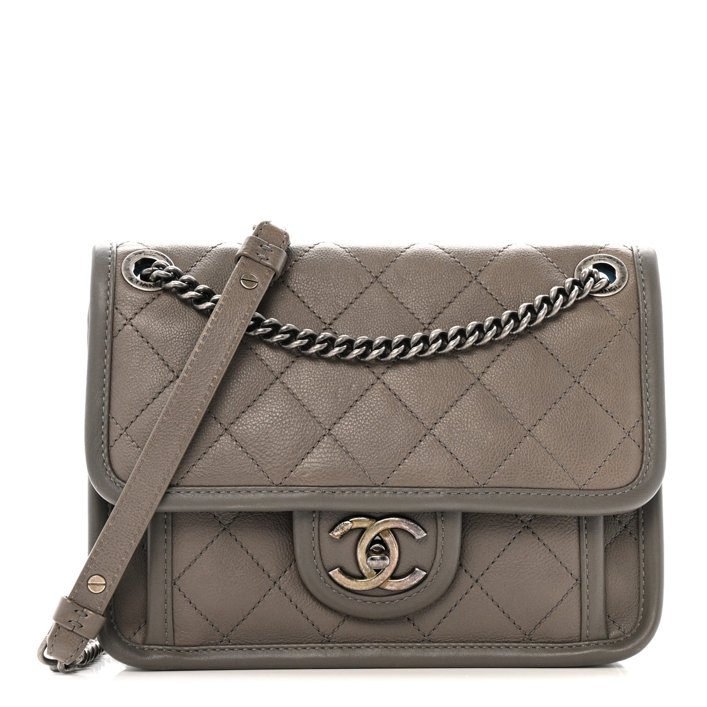 Calfskin Quilted Mini French Riviera Flap Grey