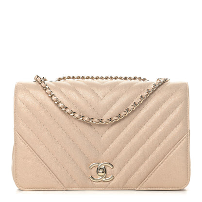 Chanel Metallic Caviar Chevron Quilted Medium Statement Flap Beige 1 of 4
