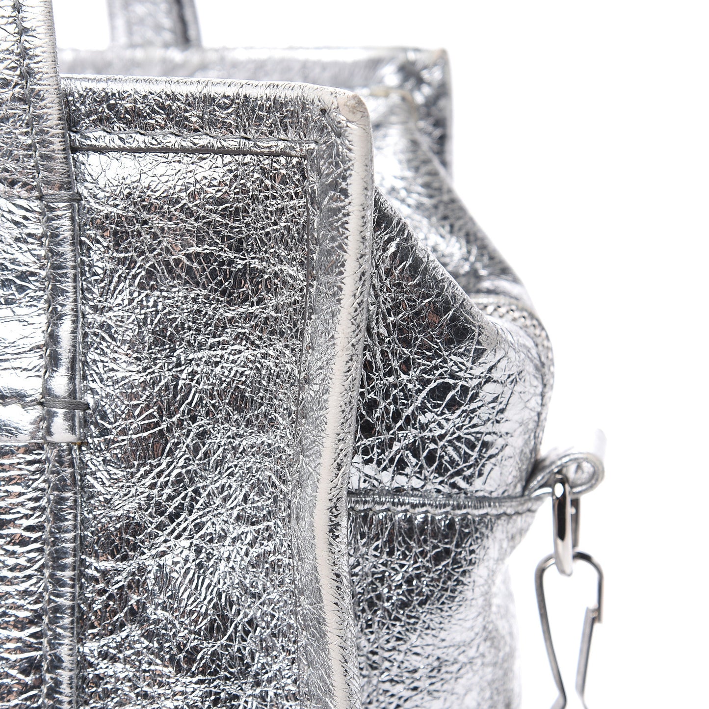 Metallic Calfskin S Bazar Shopper Tote Silver Hardware
