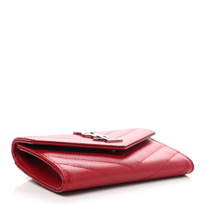 Saint Laurent Grain De Poudre Matelasse Chevron Small Monogram Envelope Wallet New Red 7 of 18