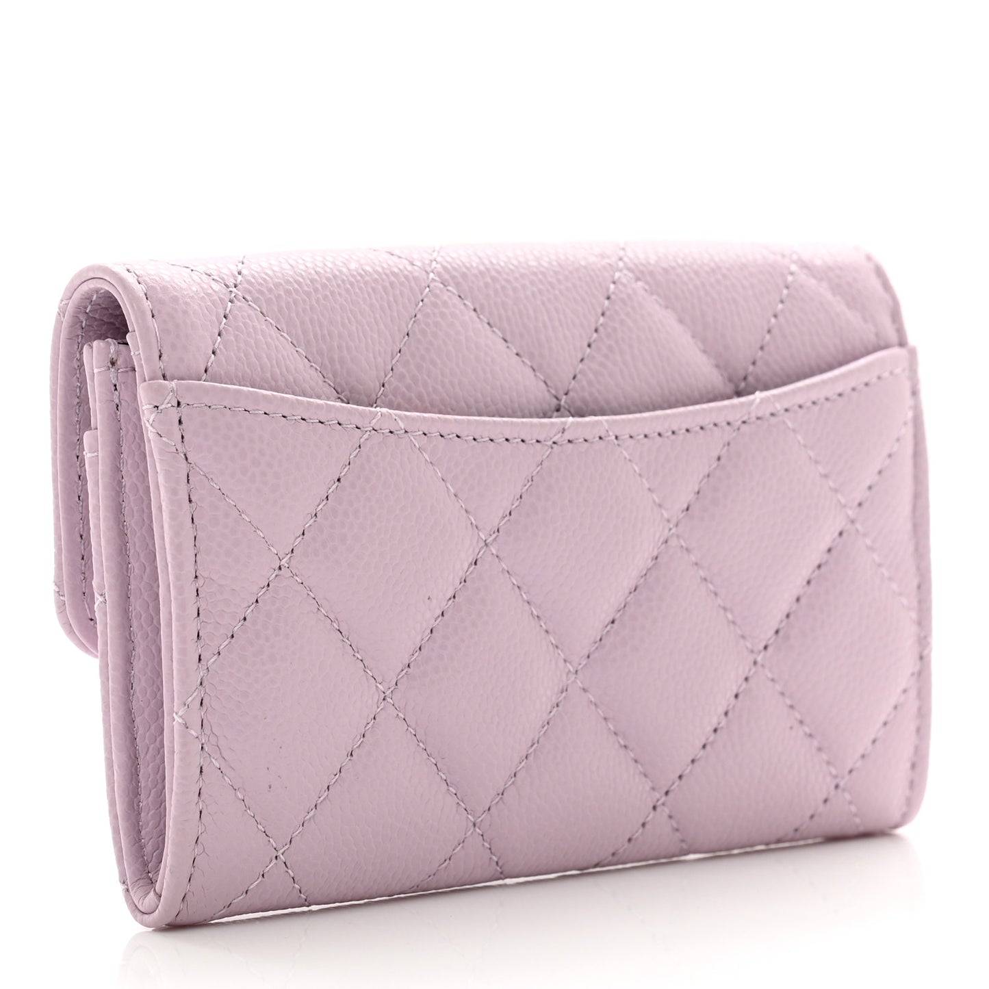 Caviar Quilted Flap Card Holder Wallet Light Purple