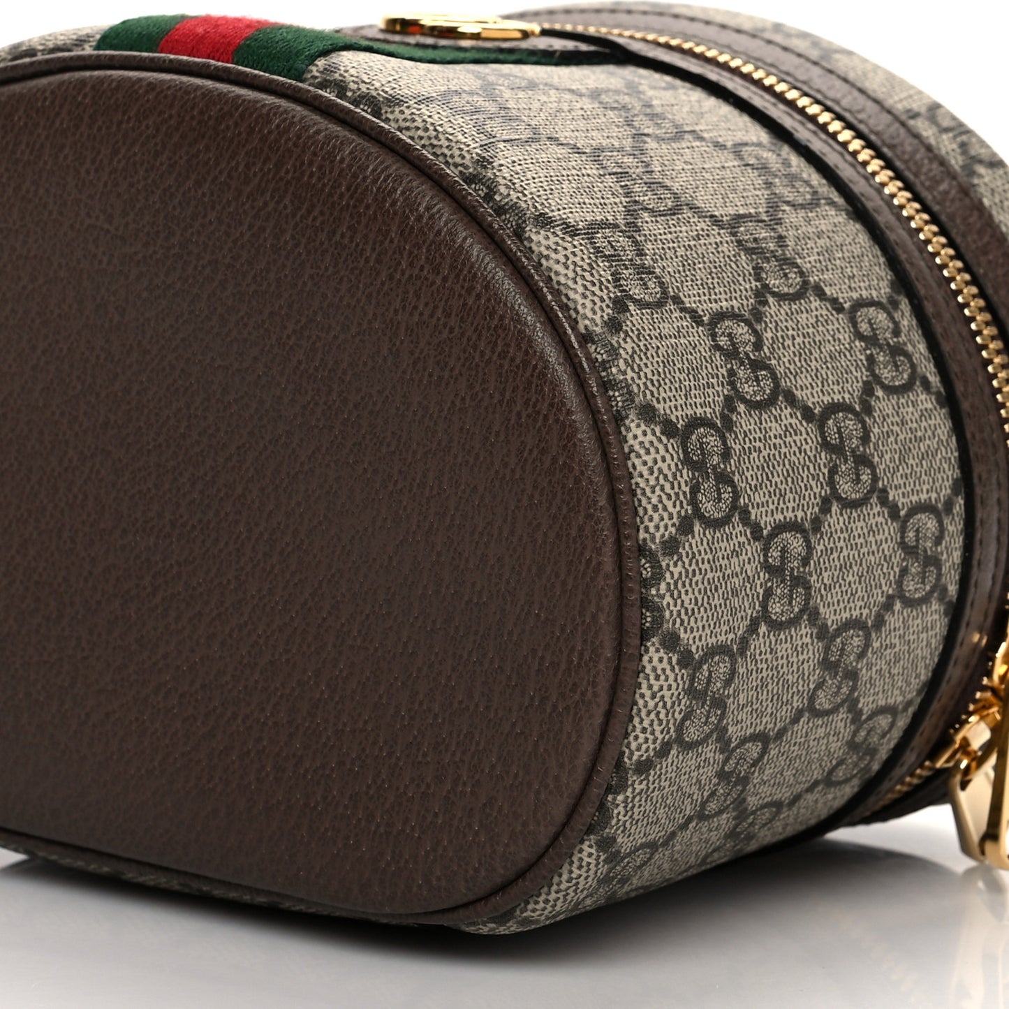 GG Supreme Monogram Textured Calfskin Web Ophidia Vanity Cosmetic Case Beige Ebony New Acero