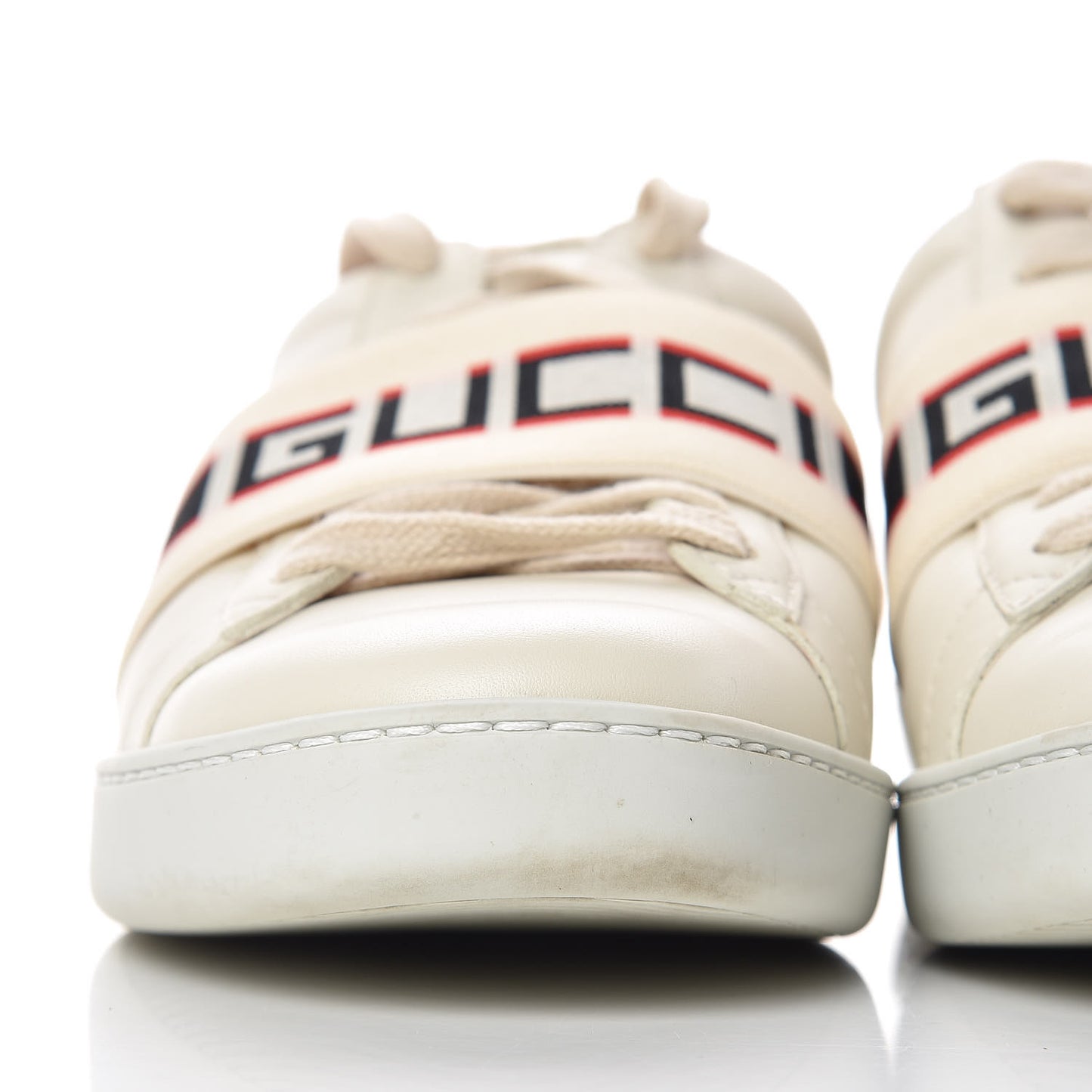 Calfskin Stripe Womens New Ace Sneakers 37.5 New Mystic White Ecru Red Flame