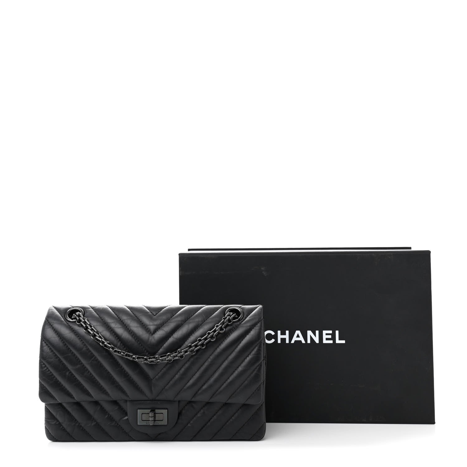 Chanel Aged Calfskin Chevron Quilted 2.55 Reissue 225 Flap So Black 12 of 12