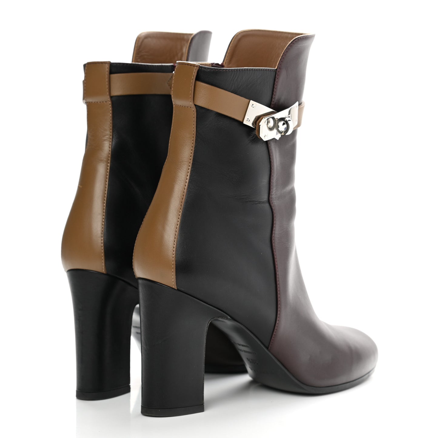 Calfskin Joueuse Ankle Boots 38.5 Black Brun Fume Bordeaux