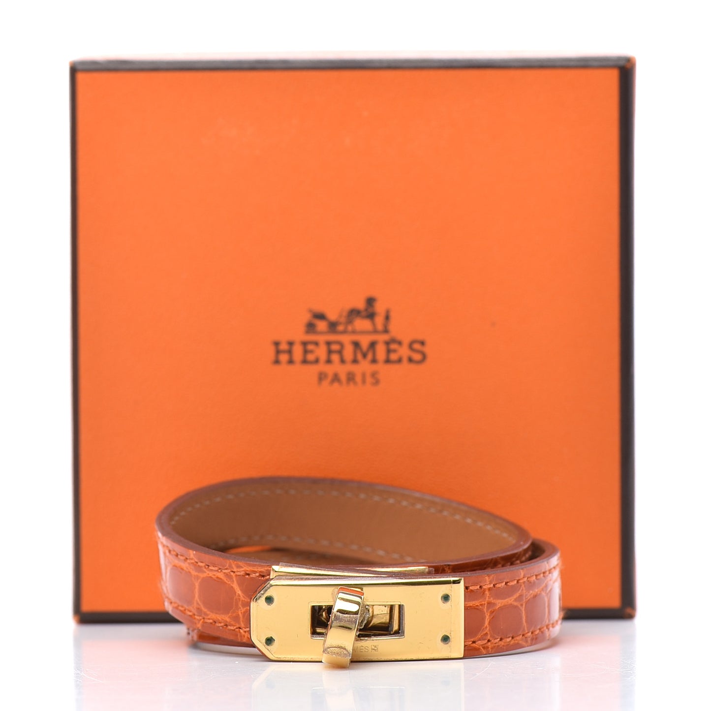 Shiny Alligator Kelly Double Tour Bracelet S Orange