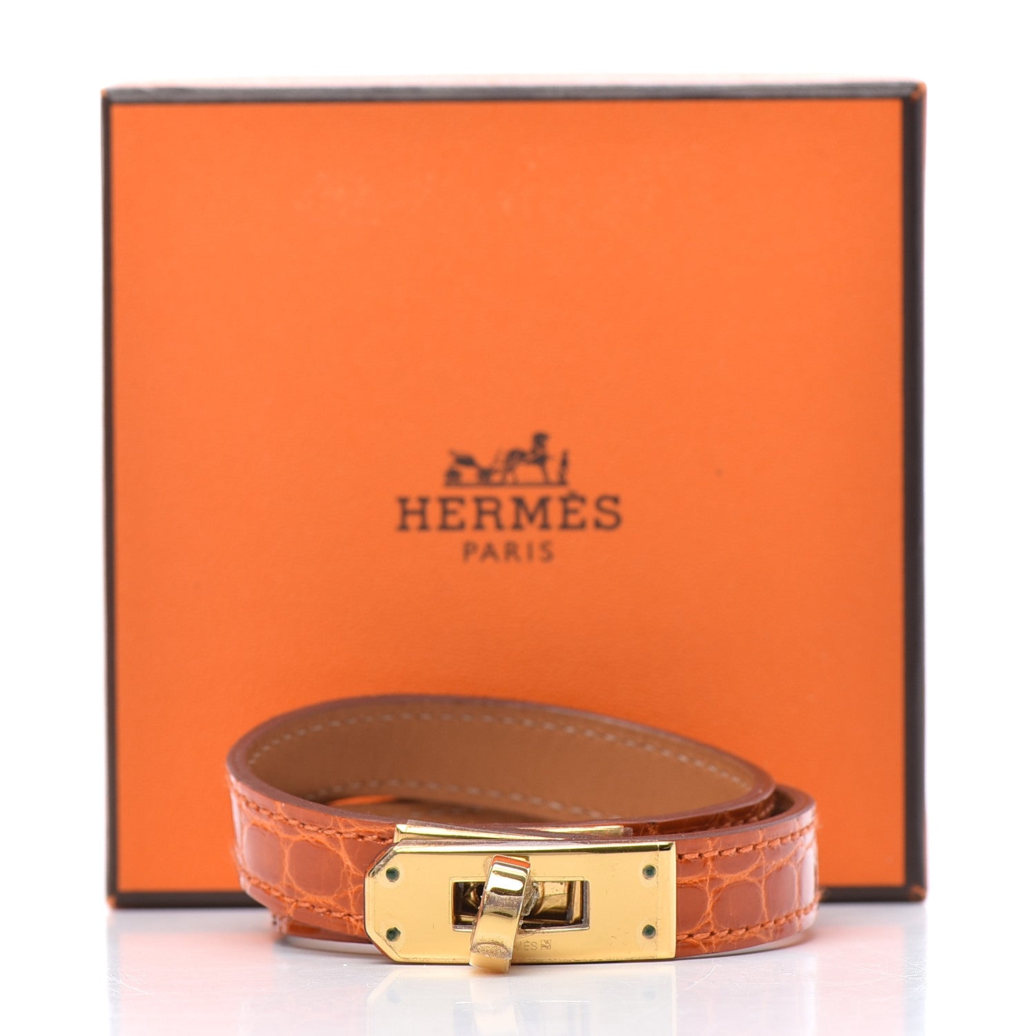 Hermes Shiny Alligator Kelly Double Tour Bracelet S Orange 5 of 5