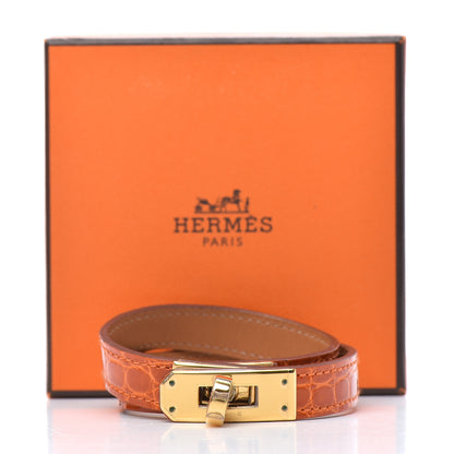 Hermes Shiny Alligator Kelly Double Tour Bracelet S Orange 5 of 5