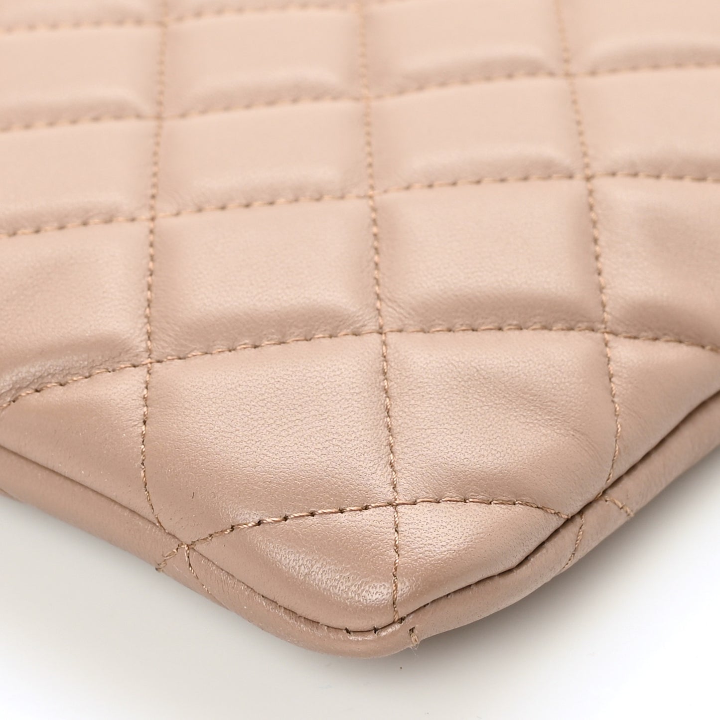 Lambskin Quilted Large Cosmetic Case Beige