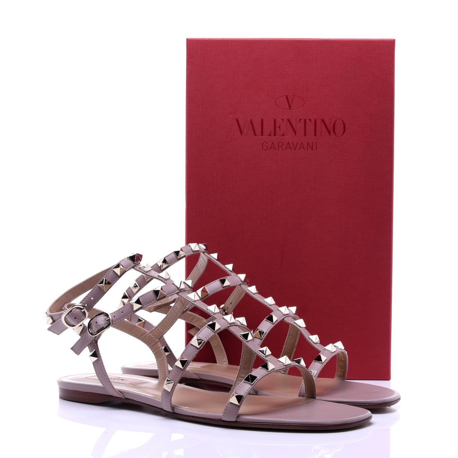 Valentino Garavani Calfskin Rockstud Gladiator Flat Sandals 40.5 Poudre 10 of 10