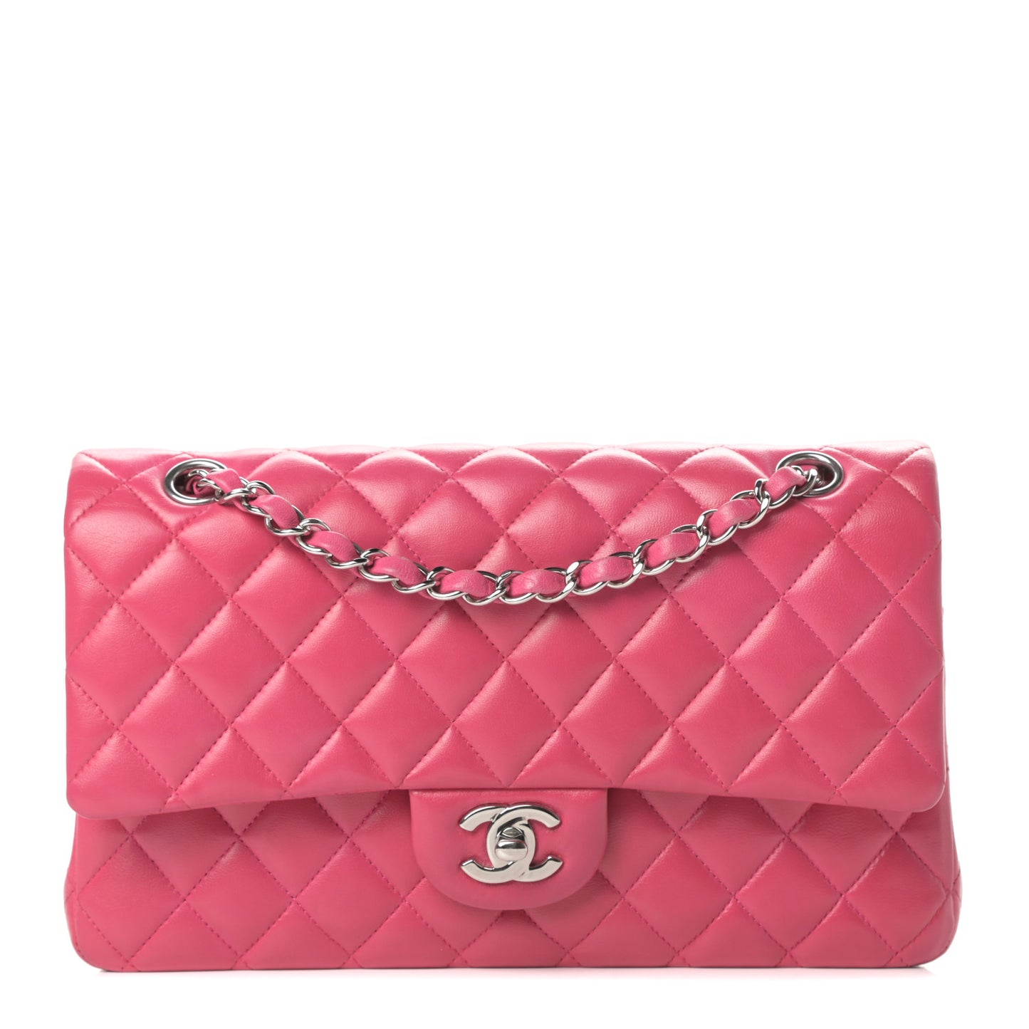 Lambskin Quilted Medium Double Flap Fuchsia