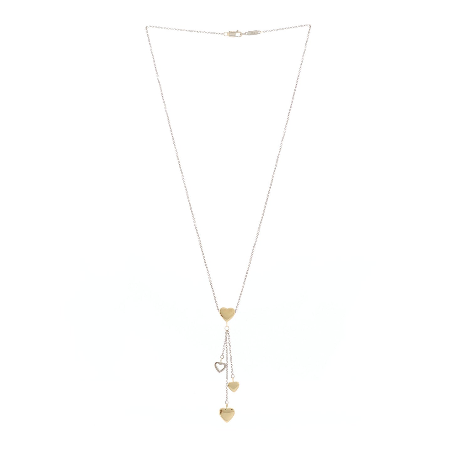 18K White Yellow Gold Multi-Heart Drop Pendant Necklace