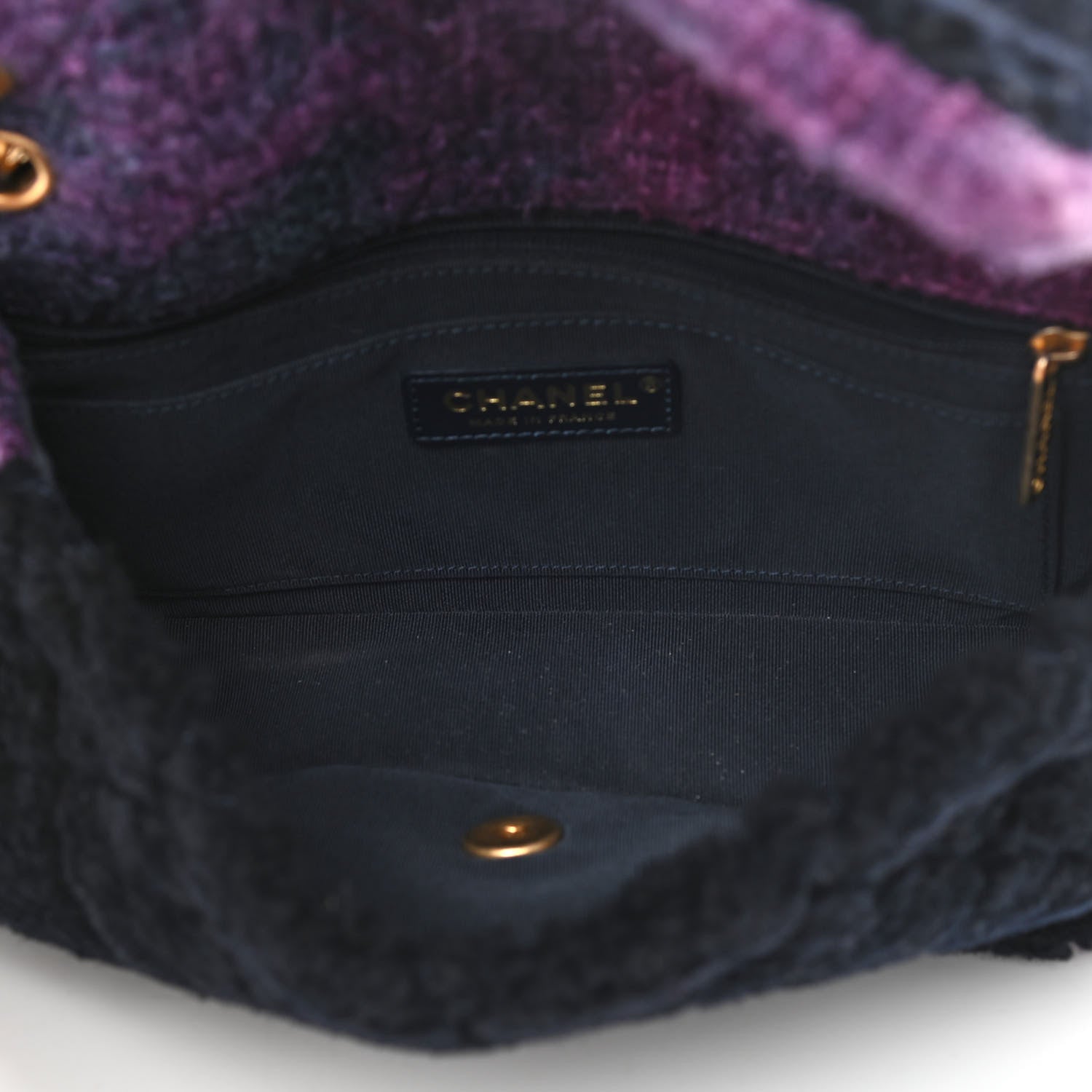 Chanel Shearling Sheepskin Tweed Quilted Single Flap Navy Purple 5 of 10