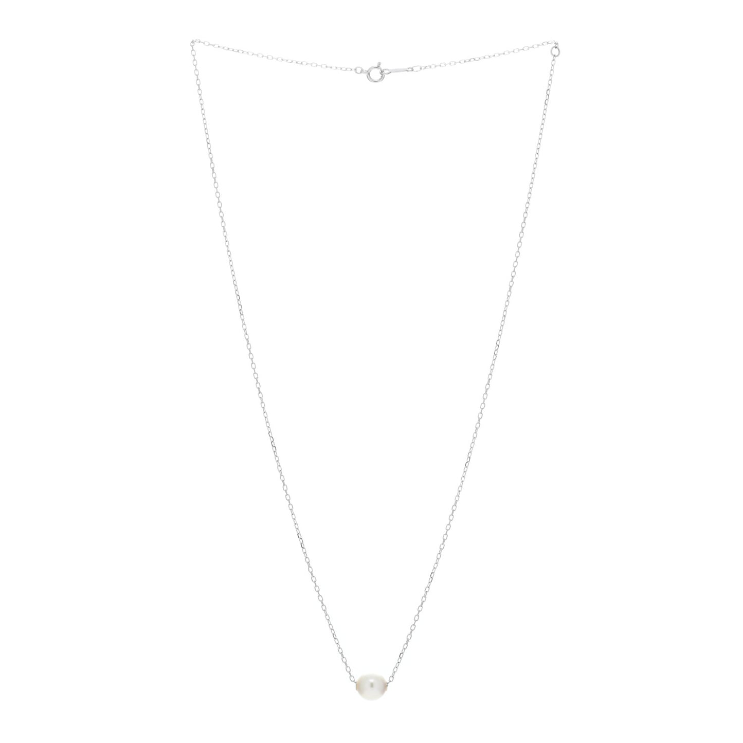 18K White Gold Akoya Pearl 8mm Single Pendant Necklace