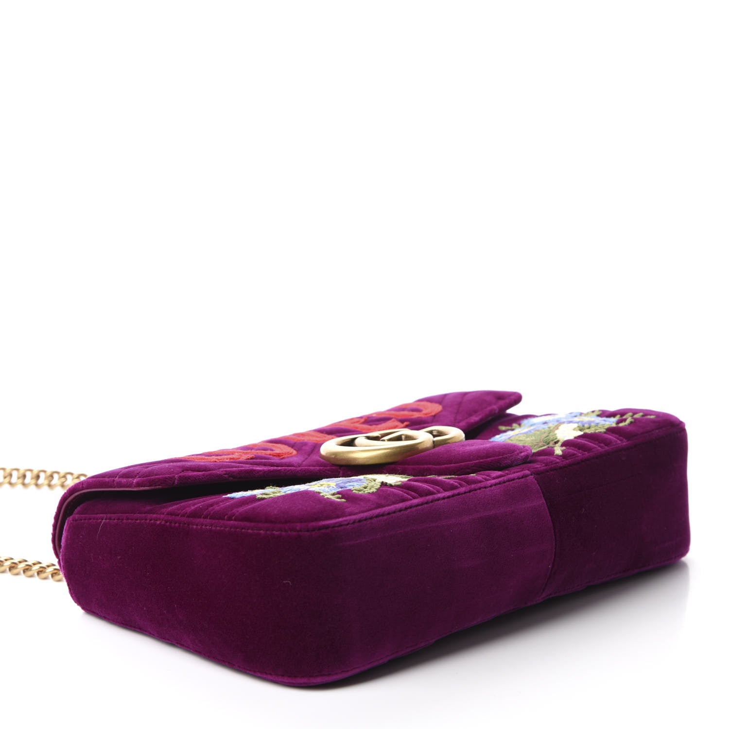 Gucci Velvet Matelasse Loved Embroidered Medium GG Marmont Shoulder Bag Fuchsia Violet Cyclamen 4 of 10