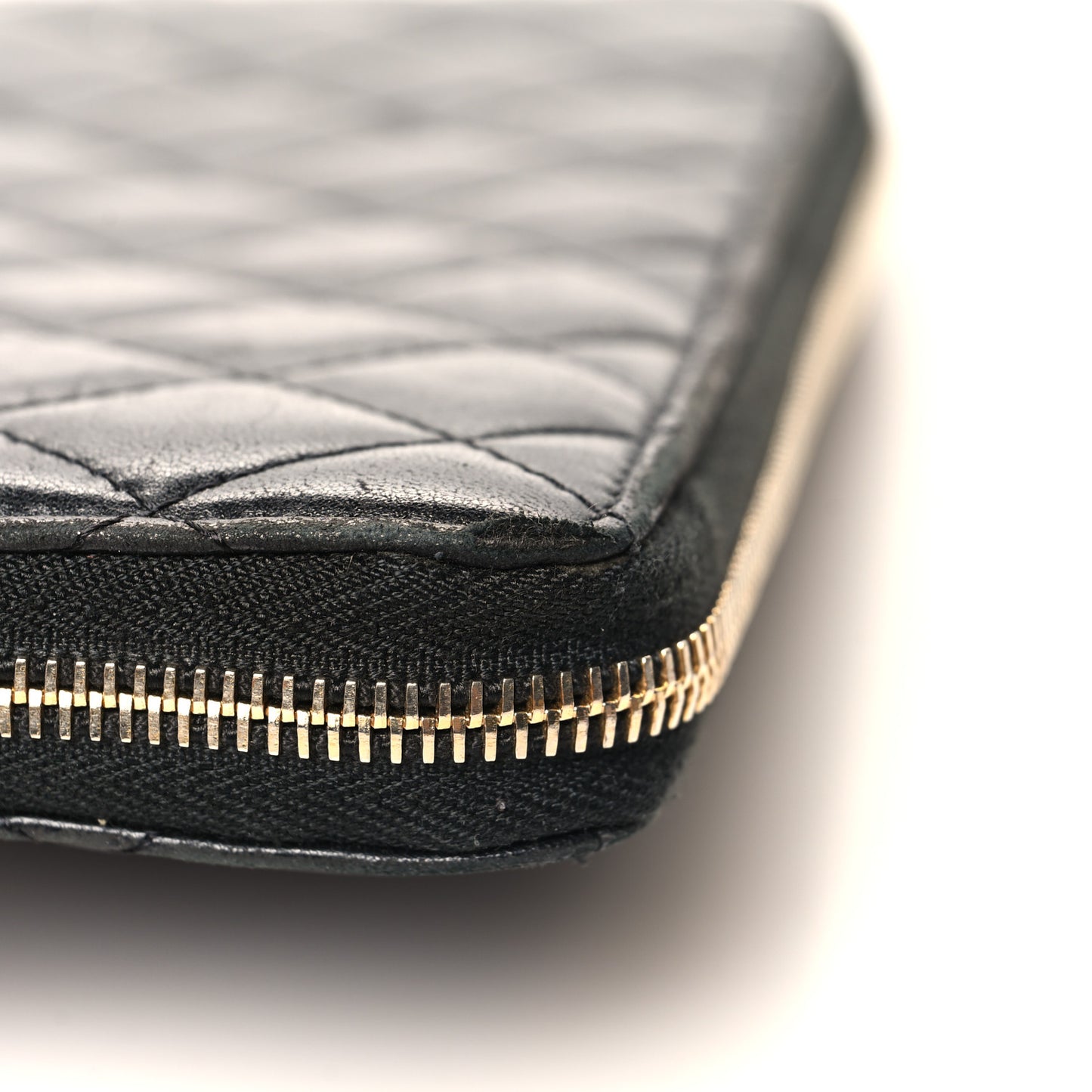Lambskin Quilted Large Gusset Zip Around Wallet Black