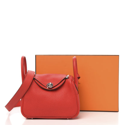 Hermes Taurillon Clemence Mini Lindy 20 Rouge De Coeur 9 of 9