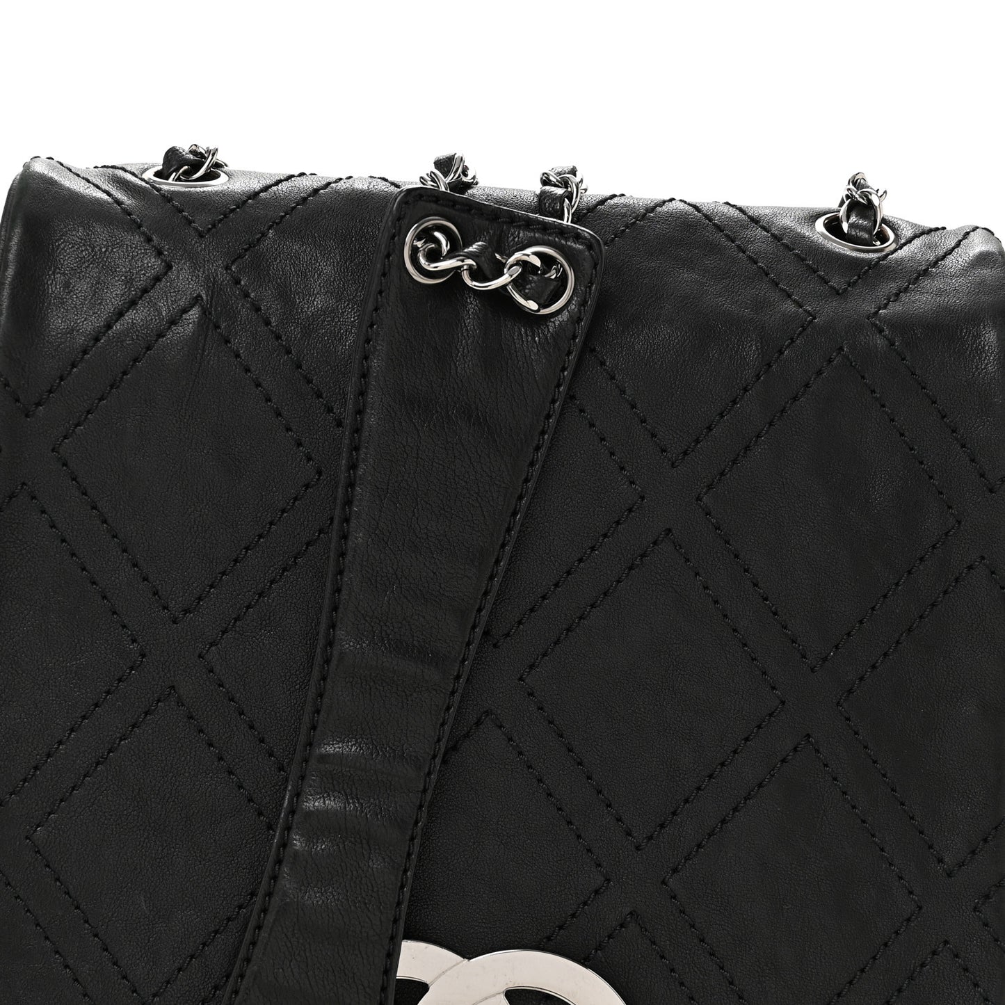 Calfskin Diamond Stitch Large Messenger Black