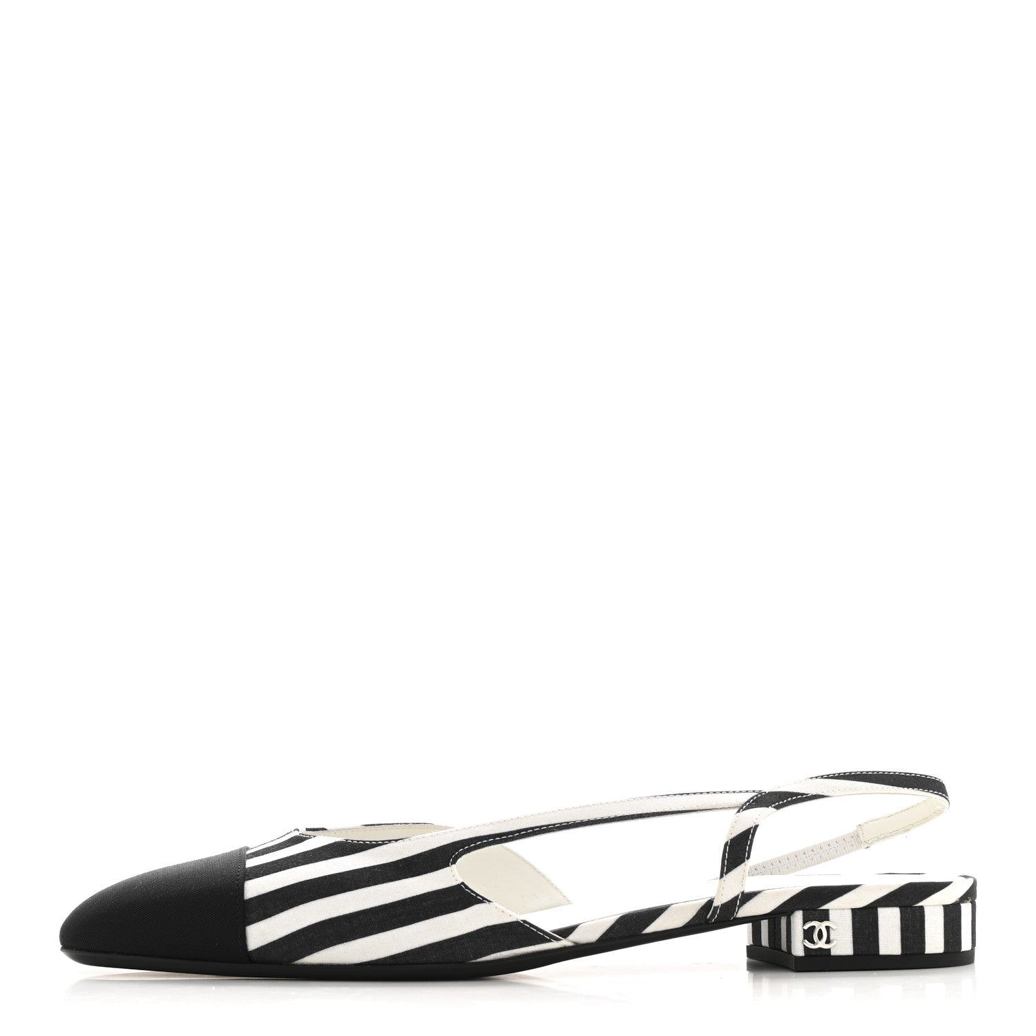 Chanel Fabric Grosgrain Cap Toe CC Slingback Flats 41 White Black 1 of 10