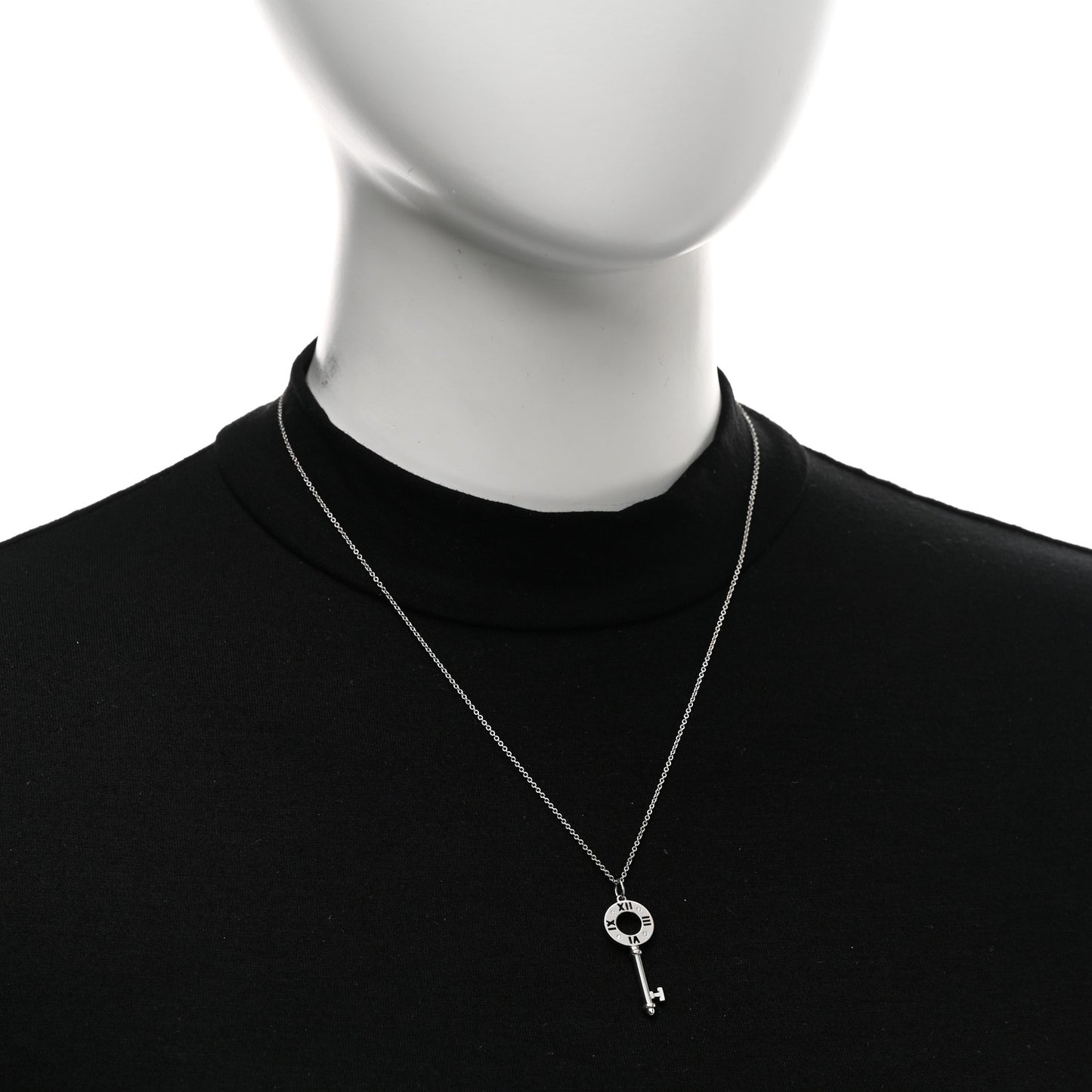 18K White Gold Diamond Atlas Pierced Key Pendant Necklace