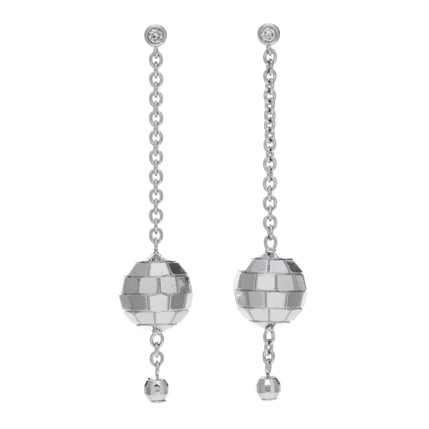 Piaget 18K White Gold Diamond Disco Drop Earrings 1 of 4