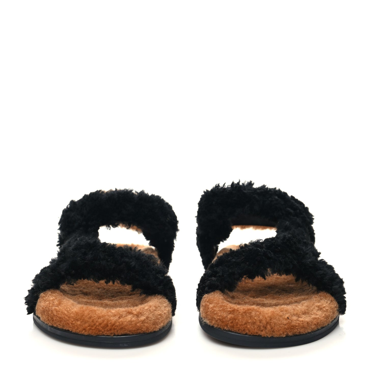 Shearling FF Fendi Feel Sandals 38.5 Tobacco Black