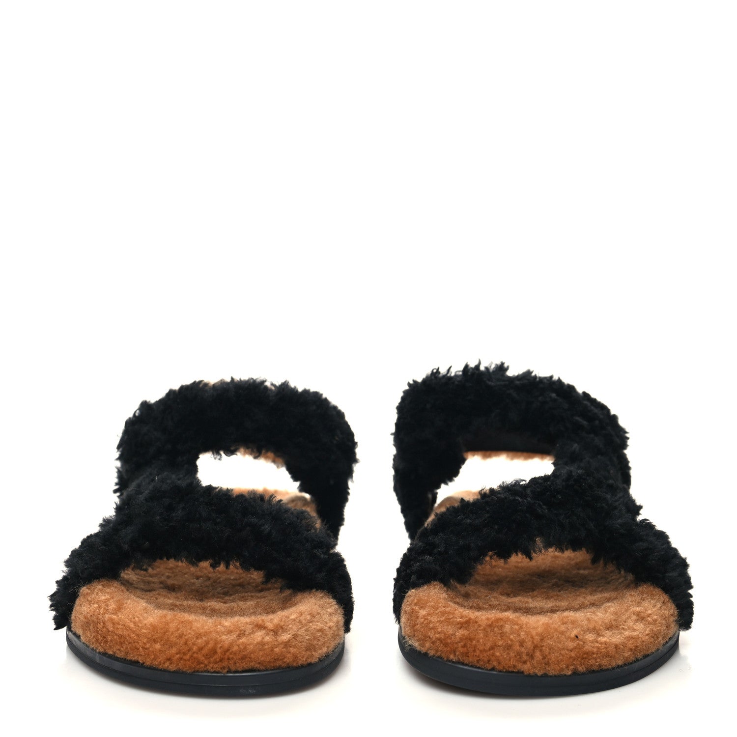 Fendi Shearling FF Fendi Feel Sandals 38.5 Tobacco Black 2 of 8