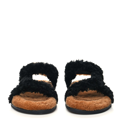 Fendi Shearling FF Fendi Feel Sandals 38.5 Tobacco Black 2 of 8
