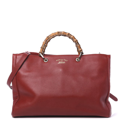 Gucci Calfskin Large Bamboo Shopper Tote Red 1 of 11